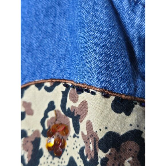 Carolina Colours Womens Elephant Palm Tree Beaded Denim Vest Size Large Safari - Picture 5 of 12